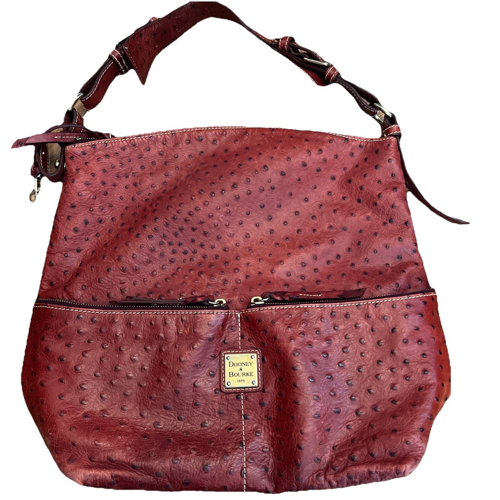 Vintage Dooney & Bourke Dillen Ostrich Leather Tan Shoulder Hobo Bag Old Money